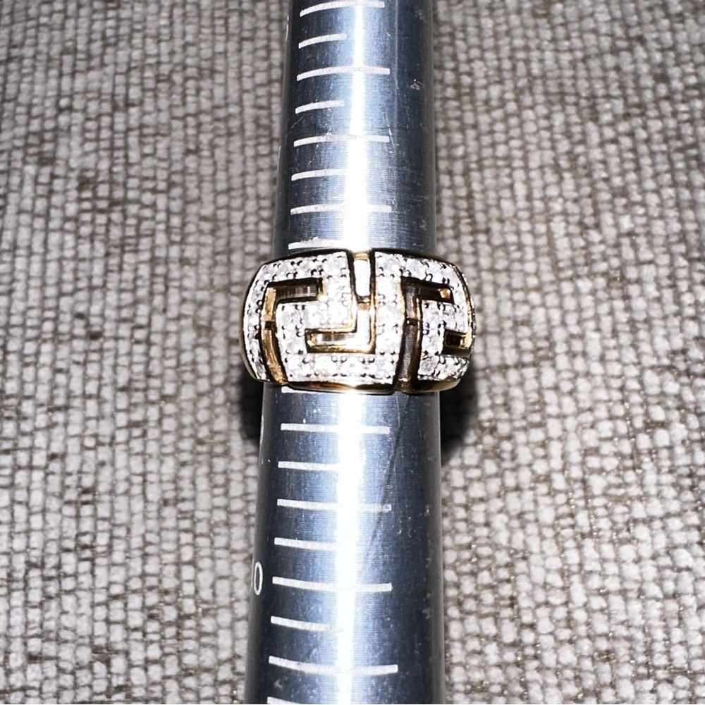 925 Gold-Washed 8.25 Sterling Silver Greek Key Cubic Zirconia Ring